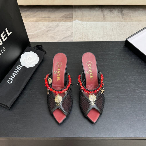 CHANEL Coco Beach Coral Charm Mesh Mules