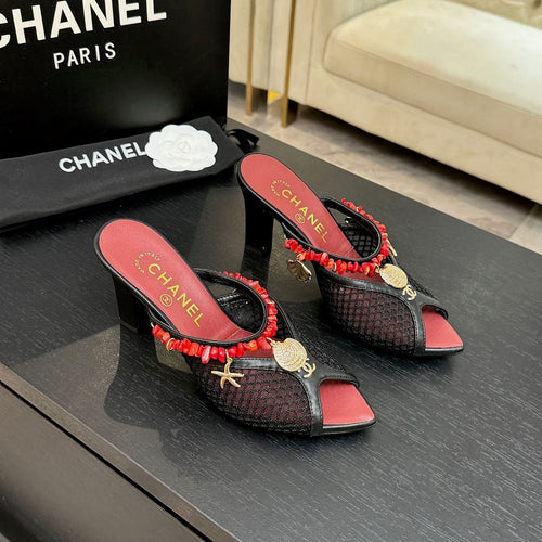 CHANEL Coco Beach Coral Charm Mesh Mules