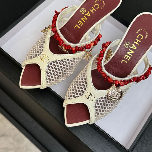 CHANEL Coco Beach Coral Charm Mesh Mules