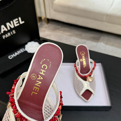 CHANEL Coco Beach Coral Charm Mesh Mules