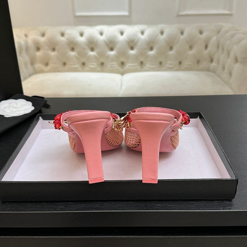 CHANEL Coco Beach Coral Charm Mesh Mules