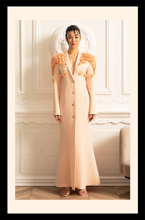 “Jardin de Soleil” 3D Floral Blazer Gown – Velour de Luxe Award Couture