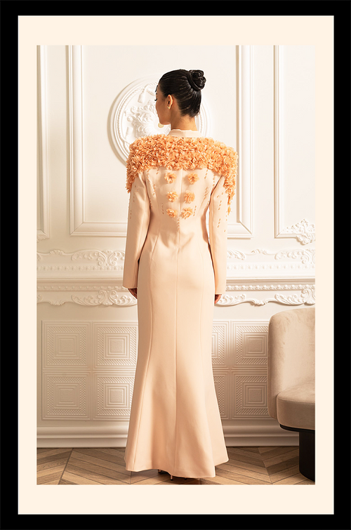 “Jardin de Soleil” 3D Floral Blazer Gown – Velour de Luxe Award Couture