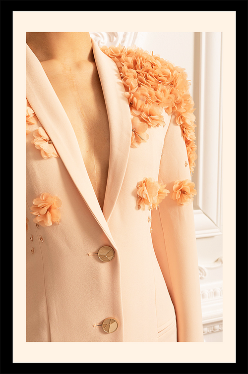 “Jardin de Soleil” 3D Floral Blazer Gown – Velour de Luxe Award Couture