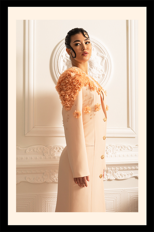“Jardin de Soleil” 3D Floral Blazer Gown – Velour de Luxe Award Couture