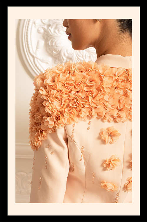 “Jardin de Soleil” 3D Floral Blazer Gown – Velour de Luxe Award Couture