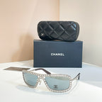 Chanel Oversized Pearl-Embellished Shield Sunglasses – Haute Lumière Edition