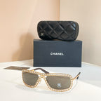 Chanel Oversized Pearl-Embellished Shield Sunglasses – Haute Lumière Edition
