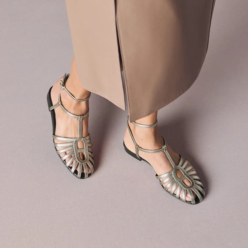 HERMÈS Metallic Bronze Ankle-Wrap Sandals