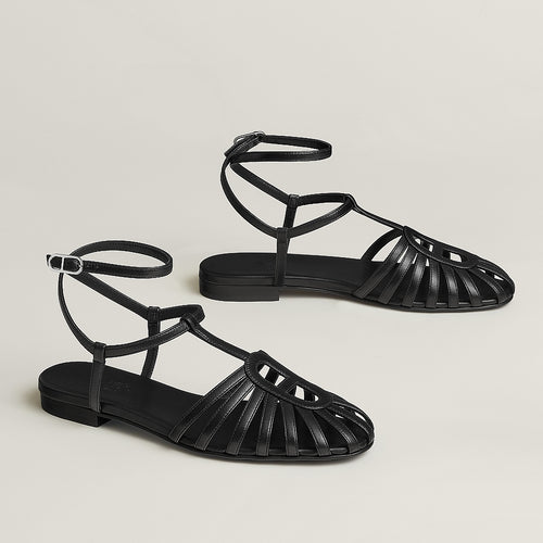 HERMÈS Noir Ankle-Wrap Sandals