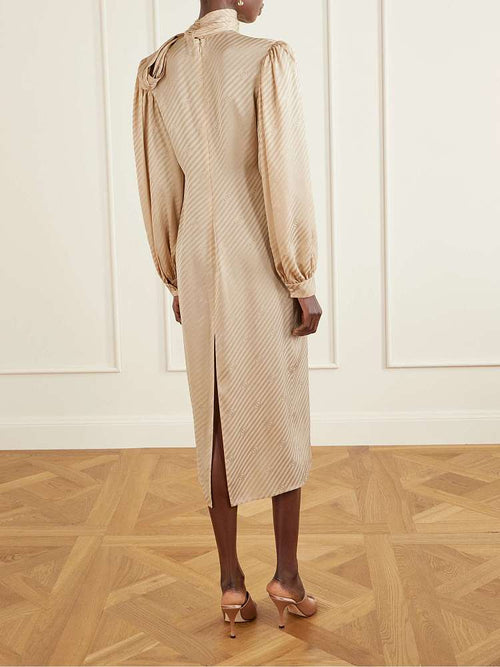 GUCCI GG Jacquard Silk Tie-Neck Midi Dress