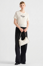 PRADA Openwork Logo Knit Cropped Top – Ivory