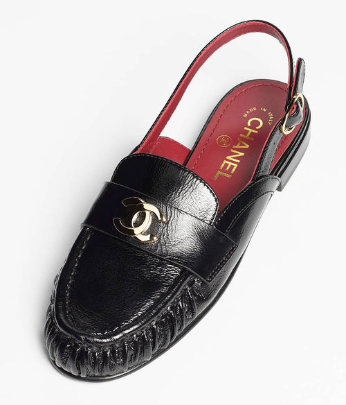 CHANEL Métiers d’Art 2026 CC Loafer Slingbacks – Black Crumpled Shiny Lambskin