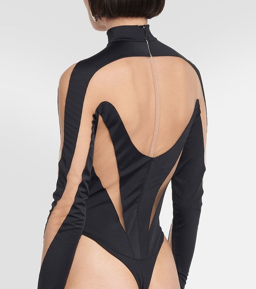MUGLER Black Illusion Bodysuit