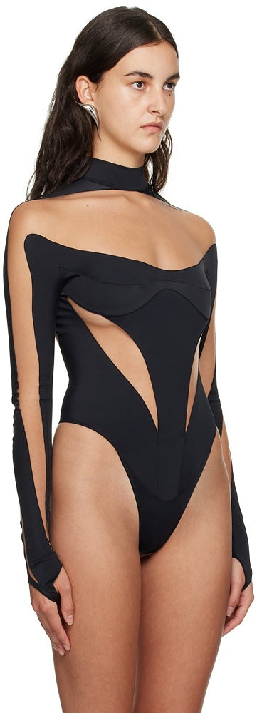 MUGLER Black Illusion Bodysuit