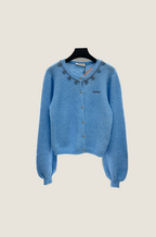 Miu Miu Azzura Perlée” Crystal-Trim Knit Cardigan