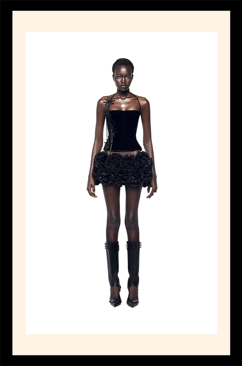 "La Fleur d’Ébène” Velvet Corset Mini Skirt Set