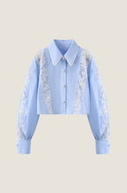 “Lac de Minuit” Lace-Panel Cropped Blouse