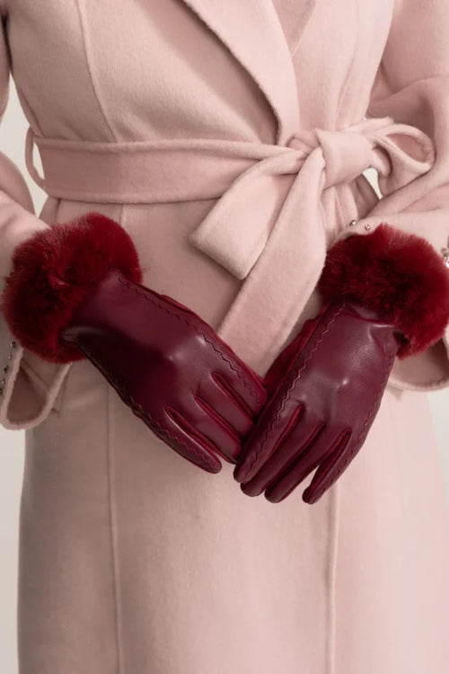 “Maison Élitaire” Leather & Fur Trim Gloves