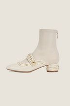 “Clarette d’Or” Studded Ivory Ankle Boots
