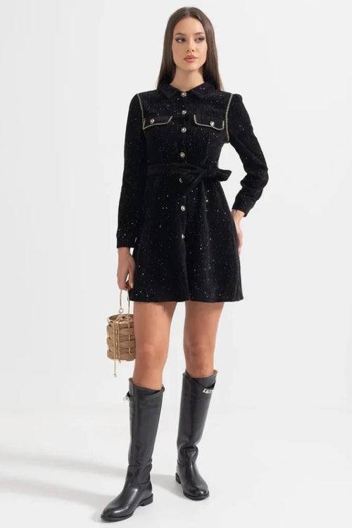“Nuvra” Embellished Velvet Mini Dress