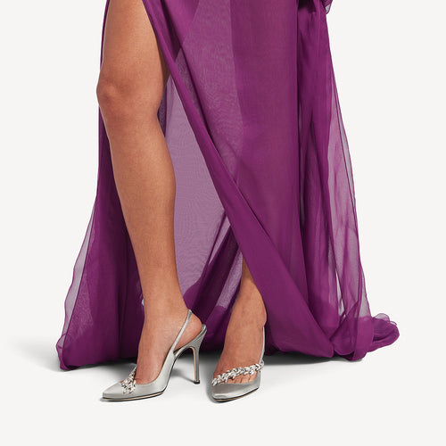 Manolo Blahnik x Balenciaga Crystal Embellished Slingback Pumps — Silver Satin