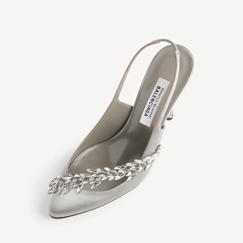 Manolo Blahnik x Balenciaga Crystal Embellished Slingback Pumps — Silver Satin