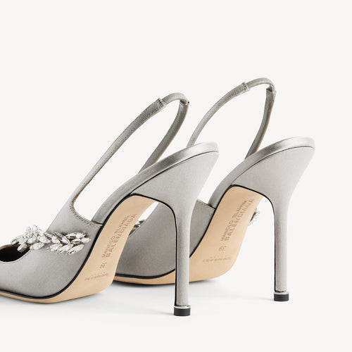 Manolo Blahnik x Balenciaga Crystal Embellished Slingback Pumps — Silver Satin