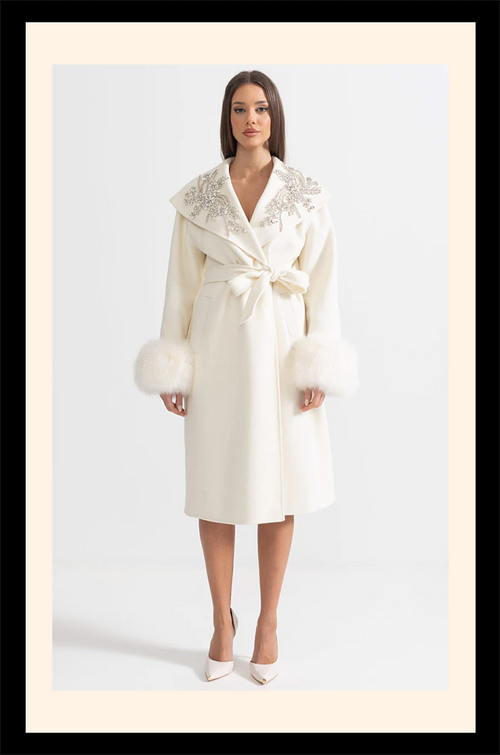 “Éclaire Blanche” Crystal Embroidered Wool Coat