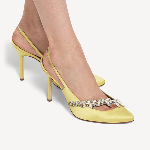 Manolo Blahnik x Balenciaga Crystal Embellished Slingback Pumps — Citrine Satin