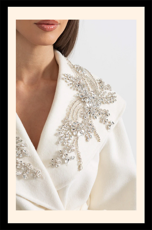 “Éclaire Blanche” Crystal Embroidered Wool Coat