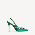 Manolo Blahnik x Balenciaga Crystal-Embellished Satin Slingback Pumps – Emerald