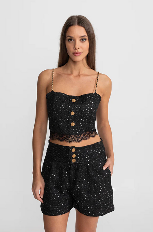 “Noir Chantelle” Embellished Tweed Three-Piece Set – Luxe Edition