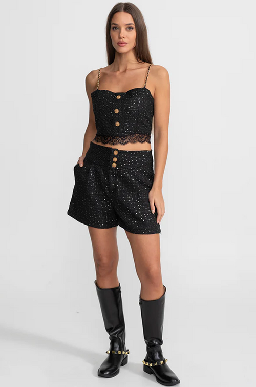 “Noir Chantelle” Embellished Tweed Three-Piece Set – Luxe Edition