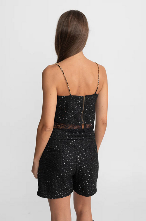 “Noir Chantelle” Embellished Tweed Three-Piece Set – Luxe Edition