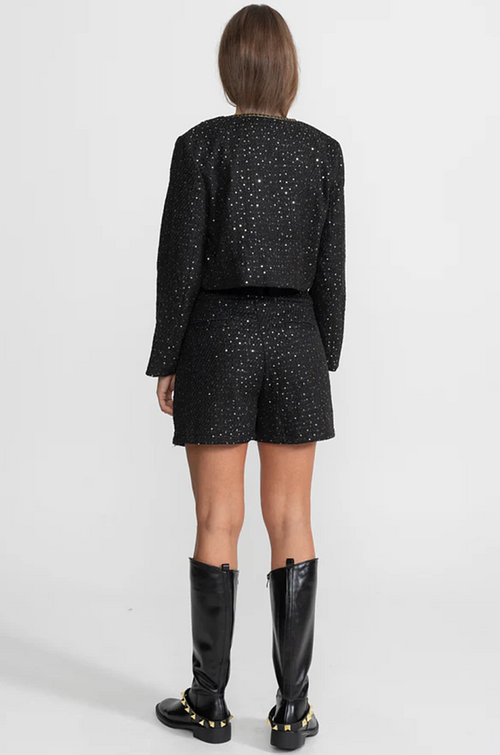 “Noir Chantelle” Embellished Tweed Three-Piece Set – Luxe Edition