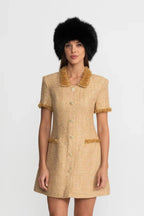 “Maison Solène” Gold Tweed Mini Dress – Luxe Edition