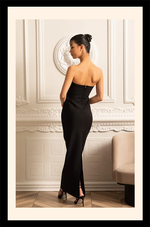 “Astrella Noire” Crystal Embellished Column Gown