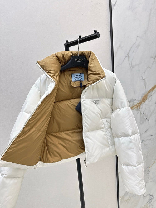Prada “Bianco Auré” Reversible Down Puffer Jacket