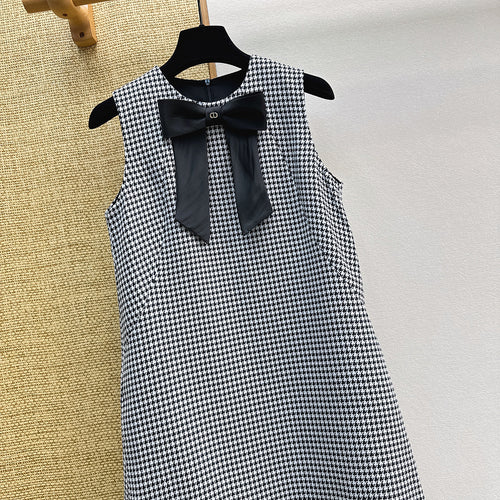 DIOR Houndstooth Bow Shift Mini Dress