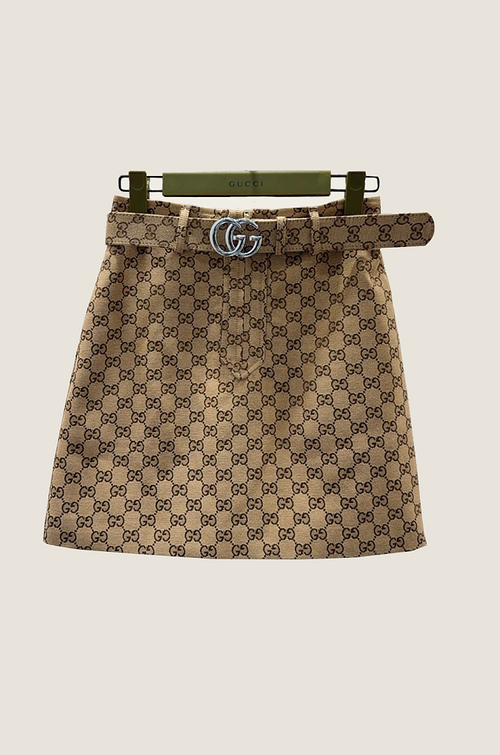 “GG Contour” Monogram Belted Mini Skirt — Gucci