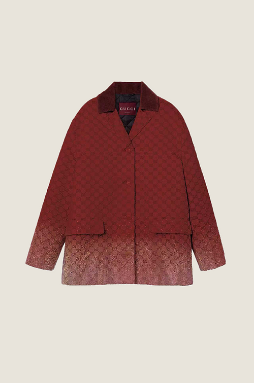 Gucci “Rosso Eclipse” Embellished Monogram Coat Set — Gucci