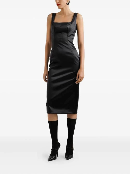 DOLCE & GABBANA “Leoparda Élite” Satin Bustier Midi Dress