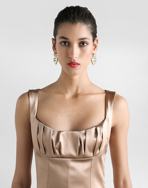 DOLCE & GABBANA “Leoparda Élite” Satin Bustier Midi Dress