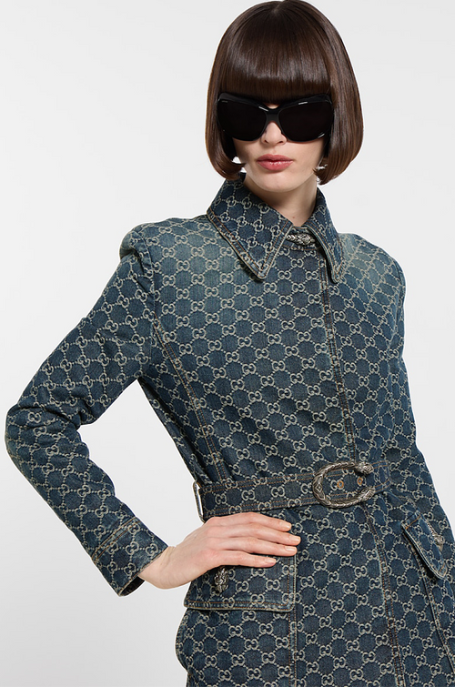 GUCCI GG Monogram Denim Belted Jacket