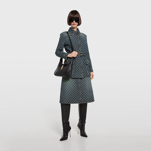 GUCCI GG Monogram Denim Belted Jacket