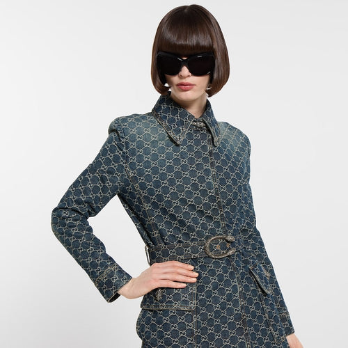GUCCI GG Monogram Denim Belted Jacket