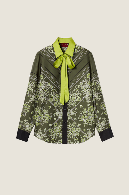 Gucci “Verde Botanico” Silk Scarf Blouse & Skirt Set – Luxe Edition