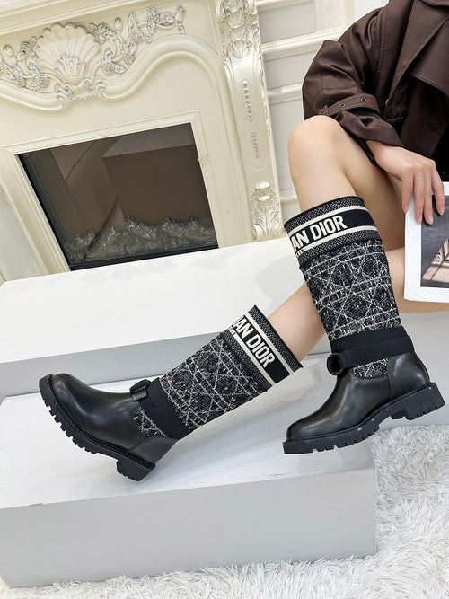 D-Major Dior Knit & Calfskin Boots