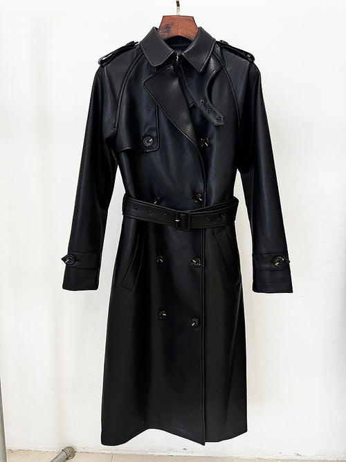 “Obsidian Sovereign” Leather Trench Coat